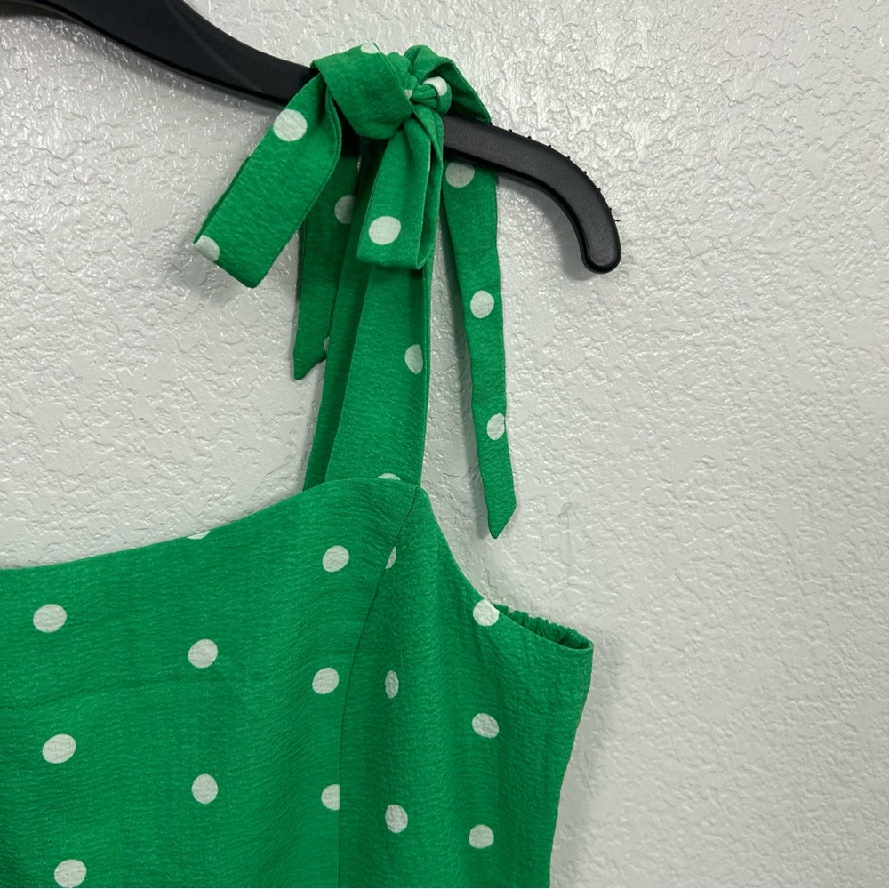Old Navy Smocked Polka Dot Tie Shoulder Top Kelly Green Dobby Corset St Patrick - Picture 4 of 8
